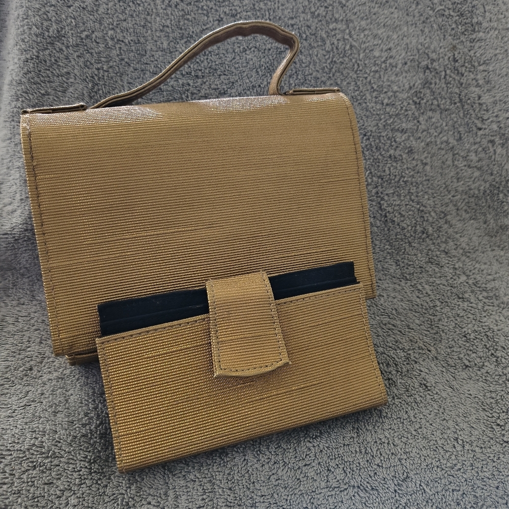 Vintage Lancome Compact Mini Purse Tote Lipstick Holder w/Mirror Dinner Party